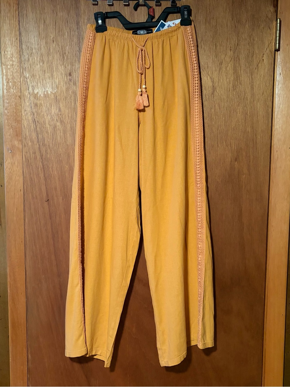 Rewash Mustard Drawstring Pull Up Pants with Crochet Side Trim